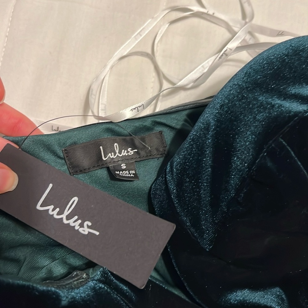 Green velvet strapless cocktail dress